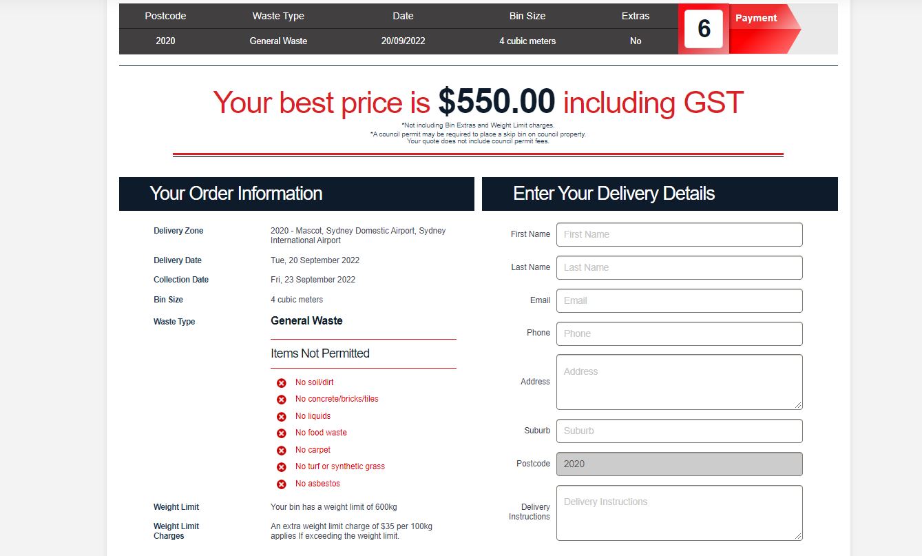 Sydney general waste pricing