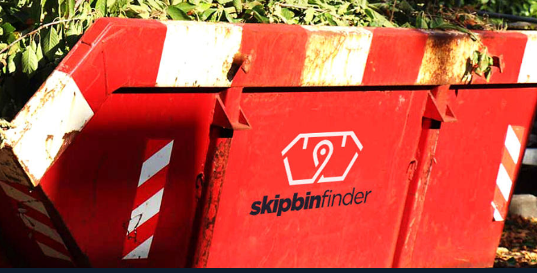 Red and white skip bin